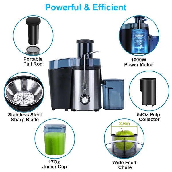 1000W Centrifugal Juicer - 3-Speed Juice Extractor with Wide Feed Chute
