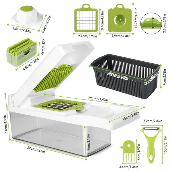 12-in-1 Vegetable Chopper with Container - Slicer & Dicer