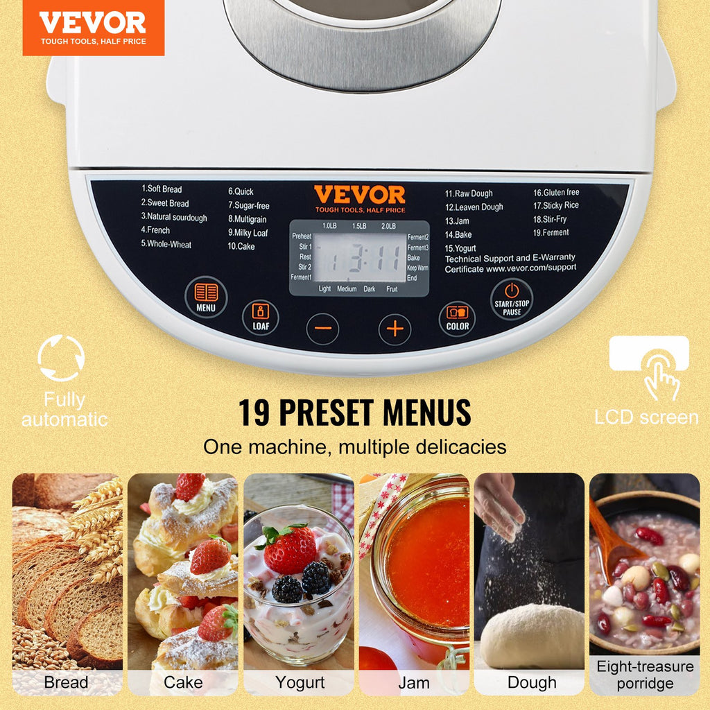 19-in-1 Bread Maker - 2LB, Gluten-Free, Nonstick Ceramic Pan
