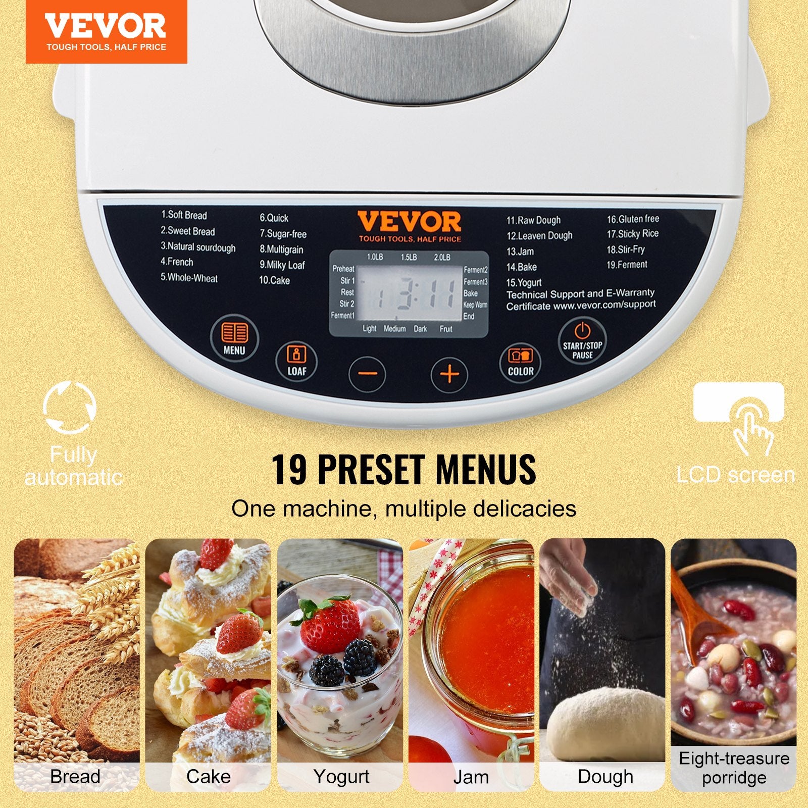 19-in-1 Bread Maker - 2LB, Gluten-Free, Nonstick Ceramic Pan