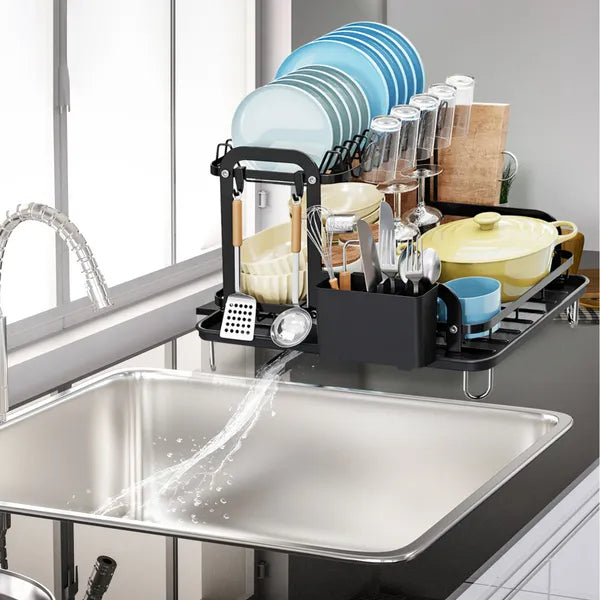 2-Tier Dish Drying Rack with Drainboard - Rustproof Steel