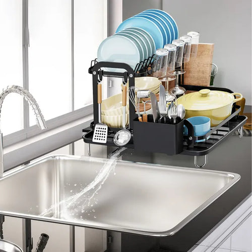 2-Tier Dish Drying Rack with Drainboard - Rustproof Steel
