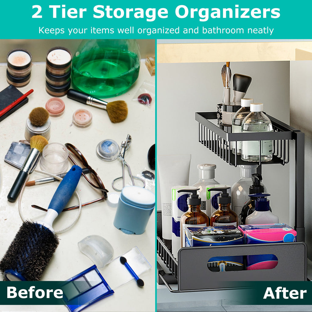 2-Tier Under Sink Organizer with Pull-Out Drawer