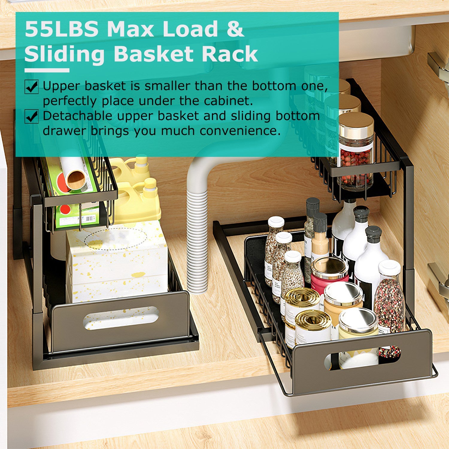 2-Tier Under Sink Organizer with Pull-Out Drawer