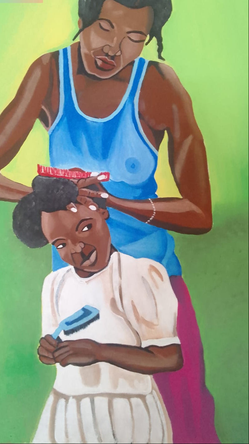 Painting of Mom Combing Hair | 16x20 Original Home Decor Painting