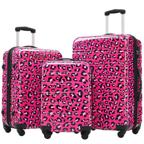 3-Piece Hardshell Luggage Set - TSA Lock, Leopard Print