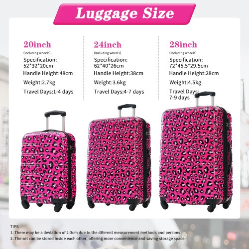 3-Piece Hardshell Luggage Set - TSA Lock, Leopard Print