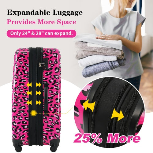 3-Piece Hardshell Luggage Set - TSA Lock, Leopard Print