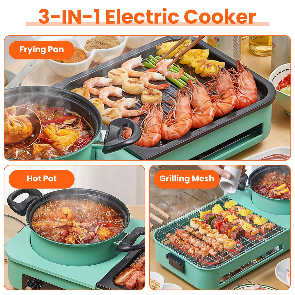 3-in-1 Electric Hot Pot & Grill - 1600W Korean BBQ Combo