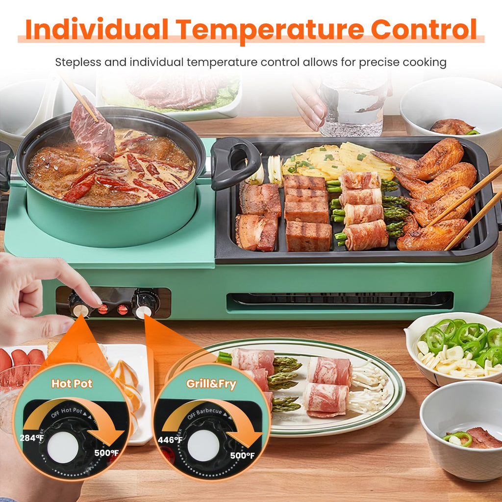 3-in-1 Electric Hot Pot & Grill - 1600W Korean BBQ Combo