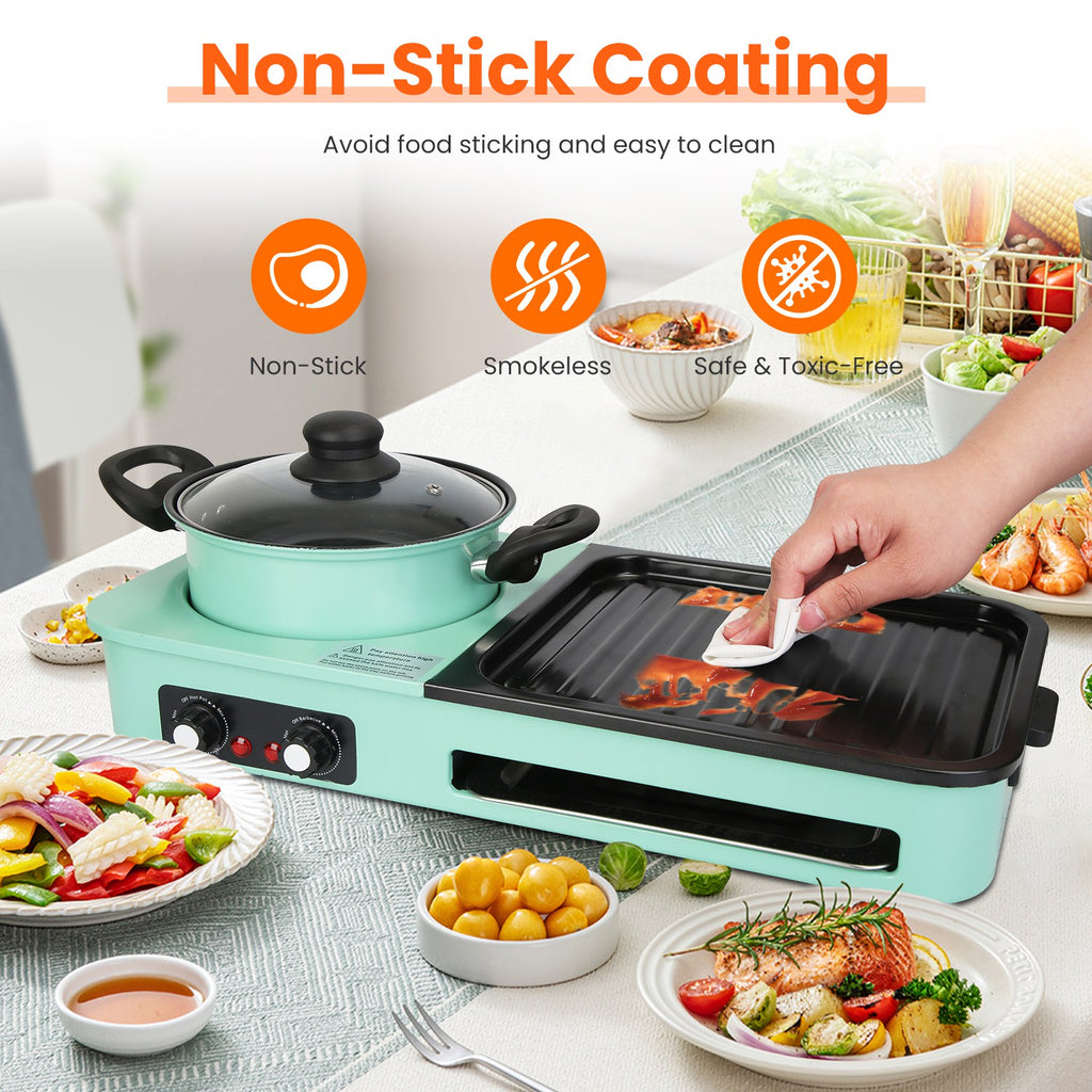 3-in-1 Electric Hot Pot & Grill - 1600W Korean BBQ Combo