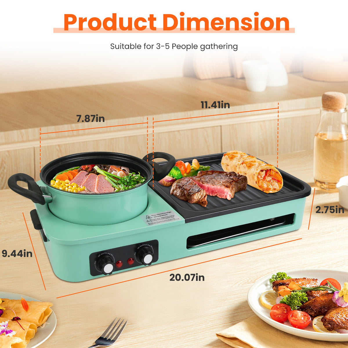 3-in-1 Electric Hot Pot & Grill - 1600W Korean BBQ Combo