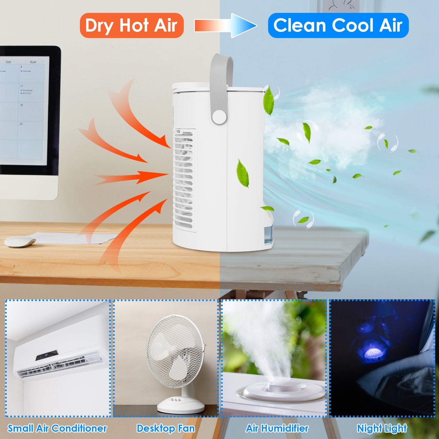 4-in-1 Evaporative Air Cooler Fan - Mist, Humidifier, USB