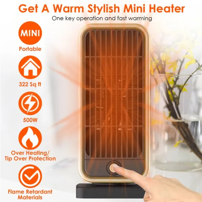 500W Portable Electric Space Heater - Compact & Quiet