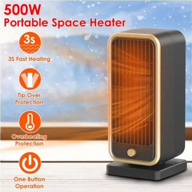 500W Portable Electric Space Heater - Compact & Quiet