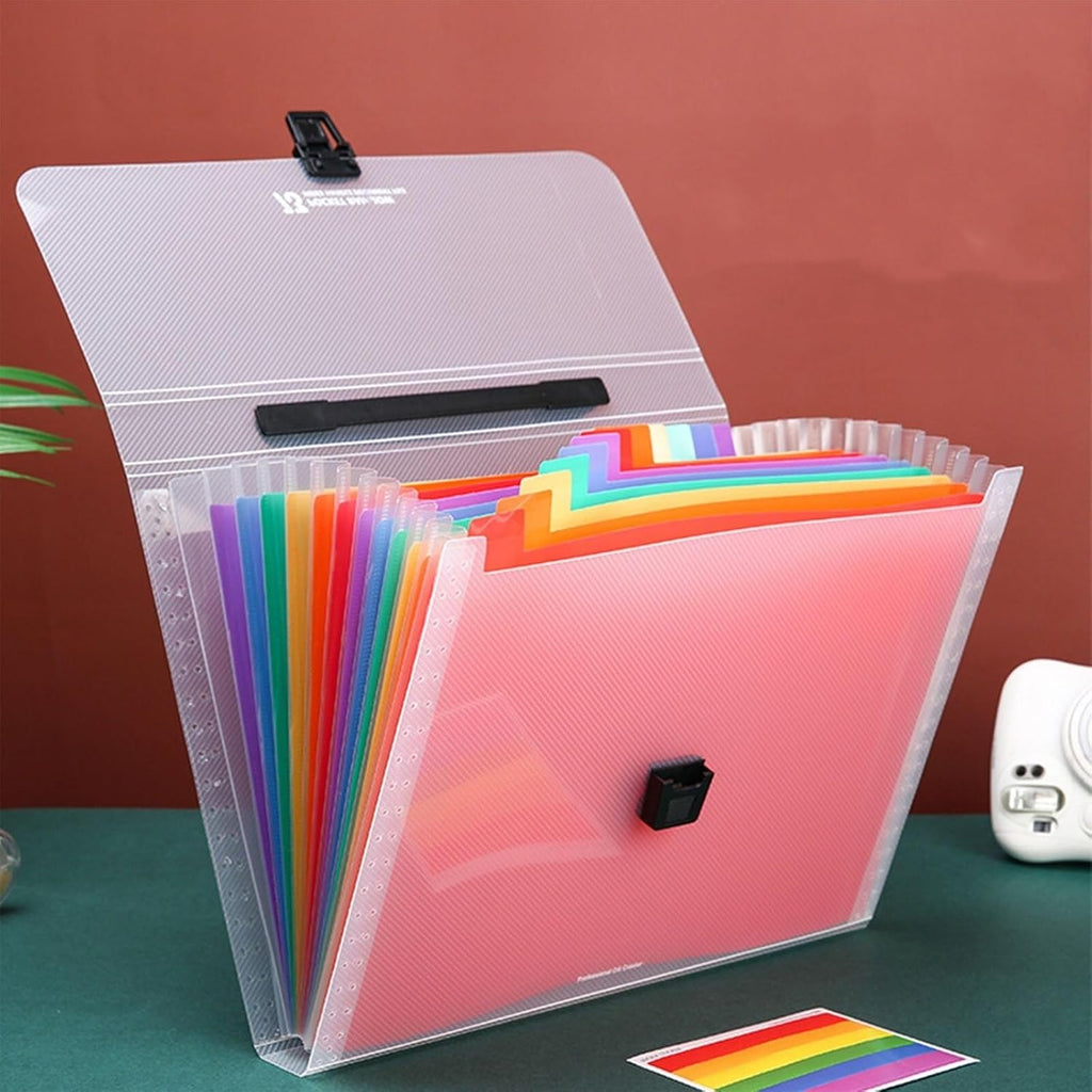 Accordion File Organizer - 13-Pocket A4 Rainbow Expanding File Folder