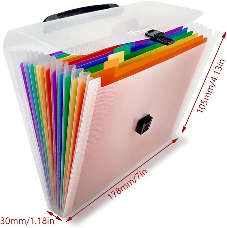 Accordion File Organizer - 13-Pocket A4 Rainbow Expanding File Folder