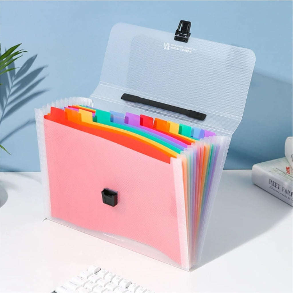 Accordion File Organizer - 13-Pocket A4 Rainbow Expanding File Folder