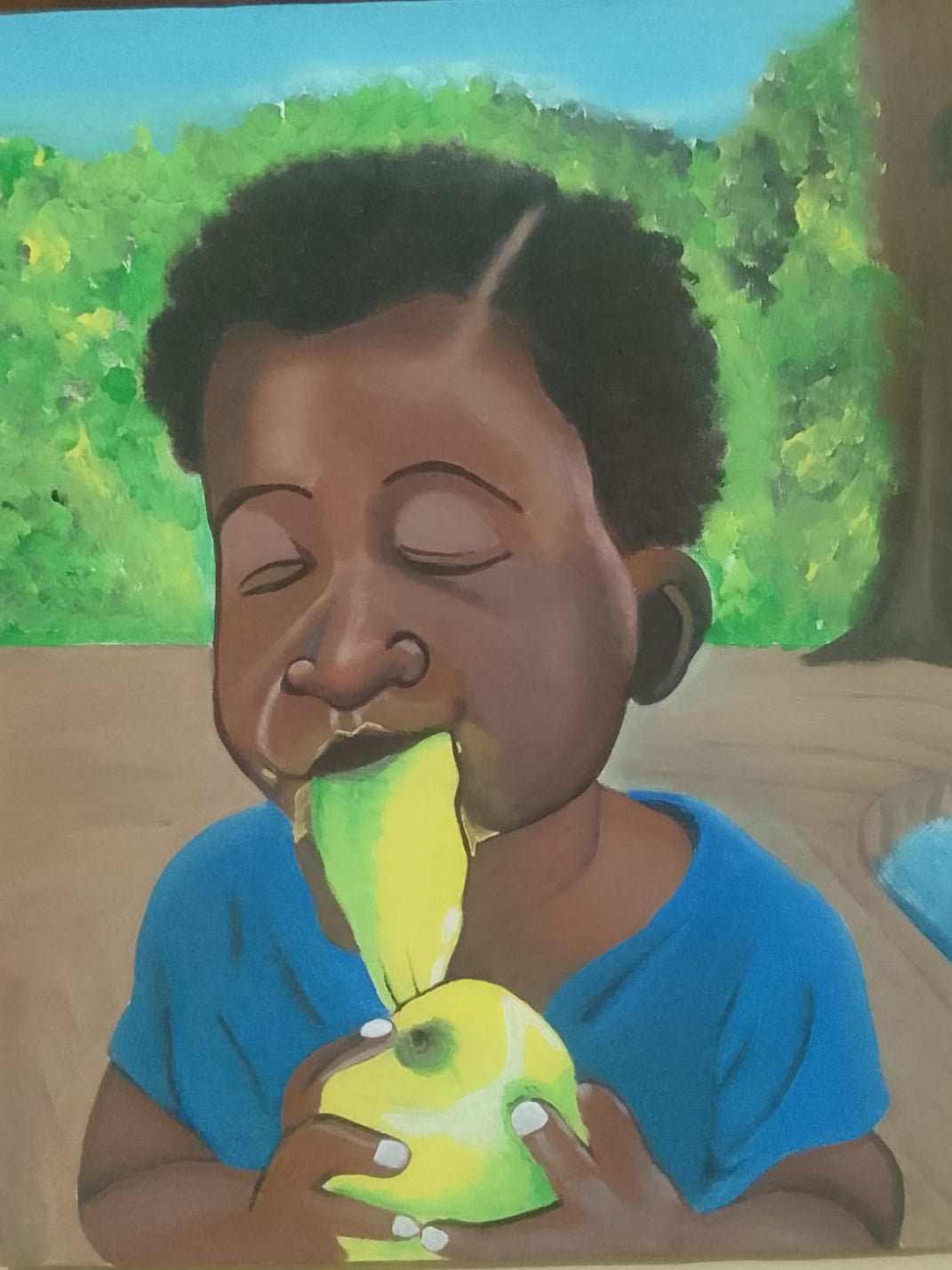 Eating Mango | 16x20 Original Home Decor Painting