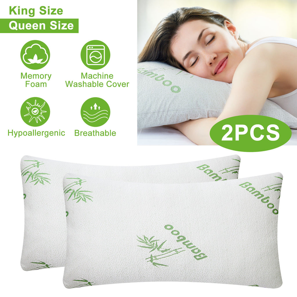 Bamboo Memory Foam Pillow - Hypoallergenic, Washable Cover