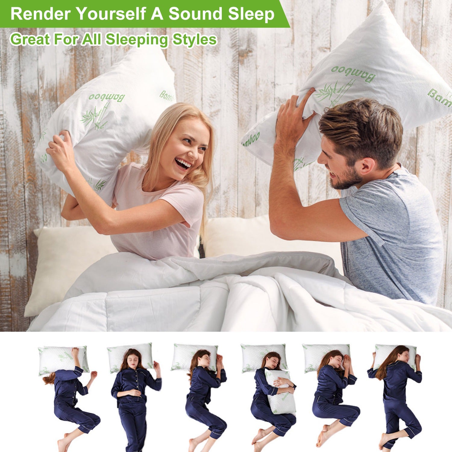 Bamboo Memory Foam Pillow - Hypoallergenic, Washable Cover