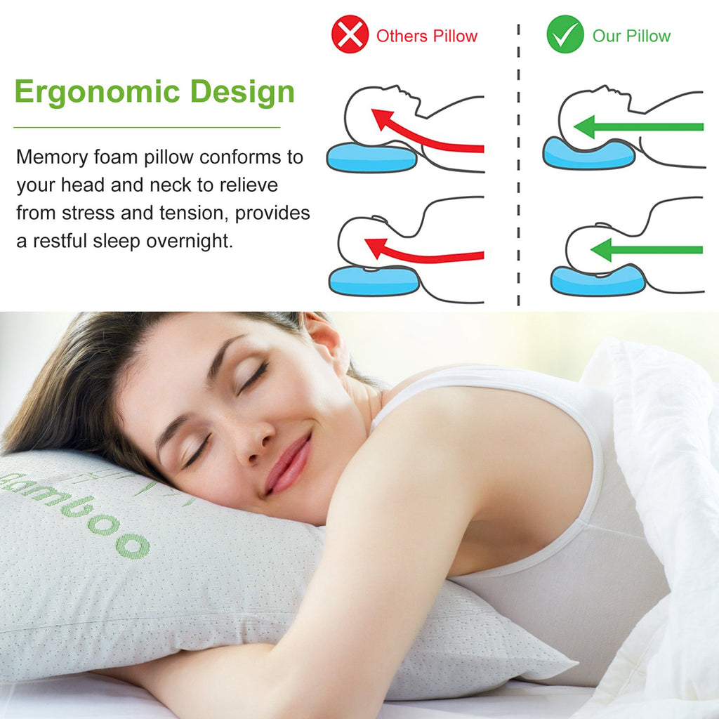 Bamboo Memory Foam Pillow - Hypoallergenic, Washable Cover