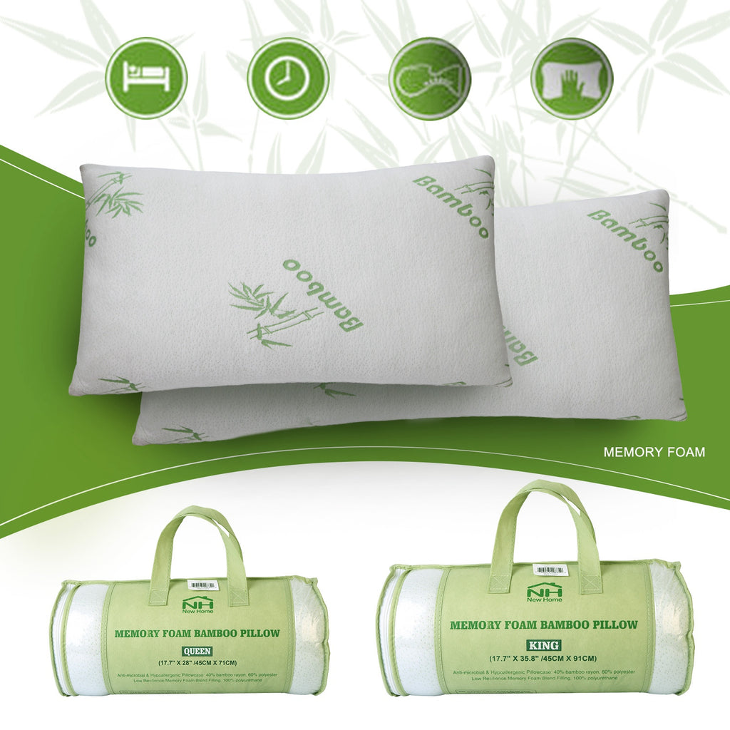 Bamboo Memory Foam Pillow - Hypoallergenic, Washable Cover