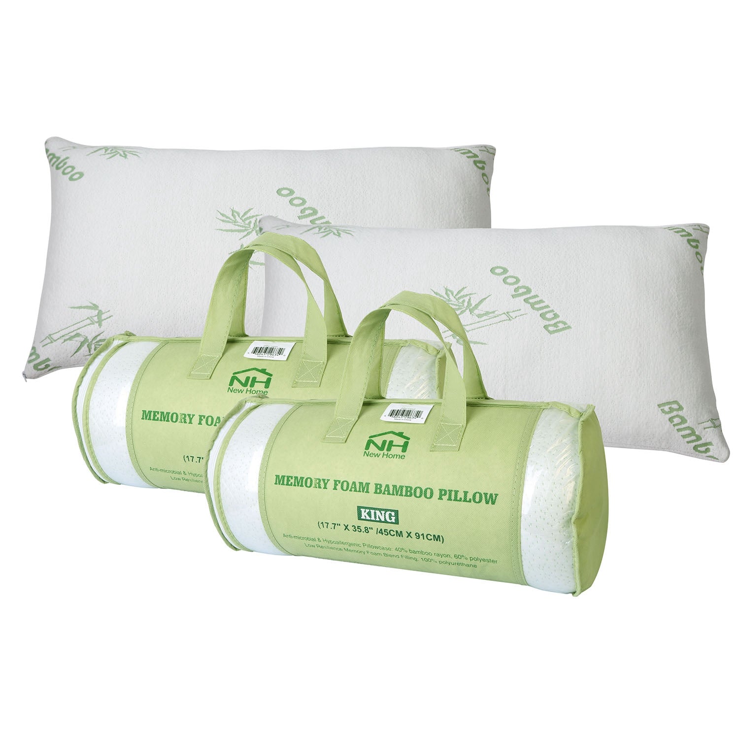 Bamboo Memory Foam Pillow - Hypoallergenic, Washable Cover
