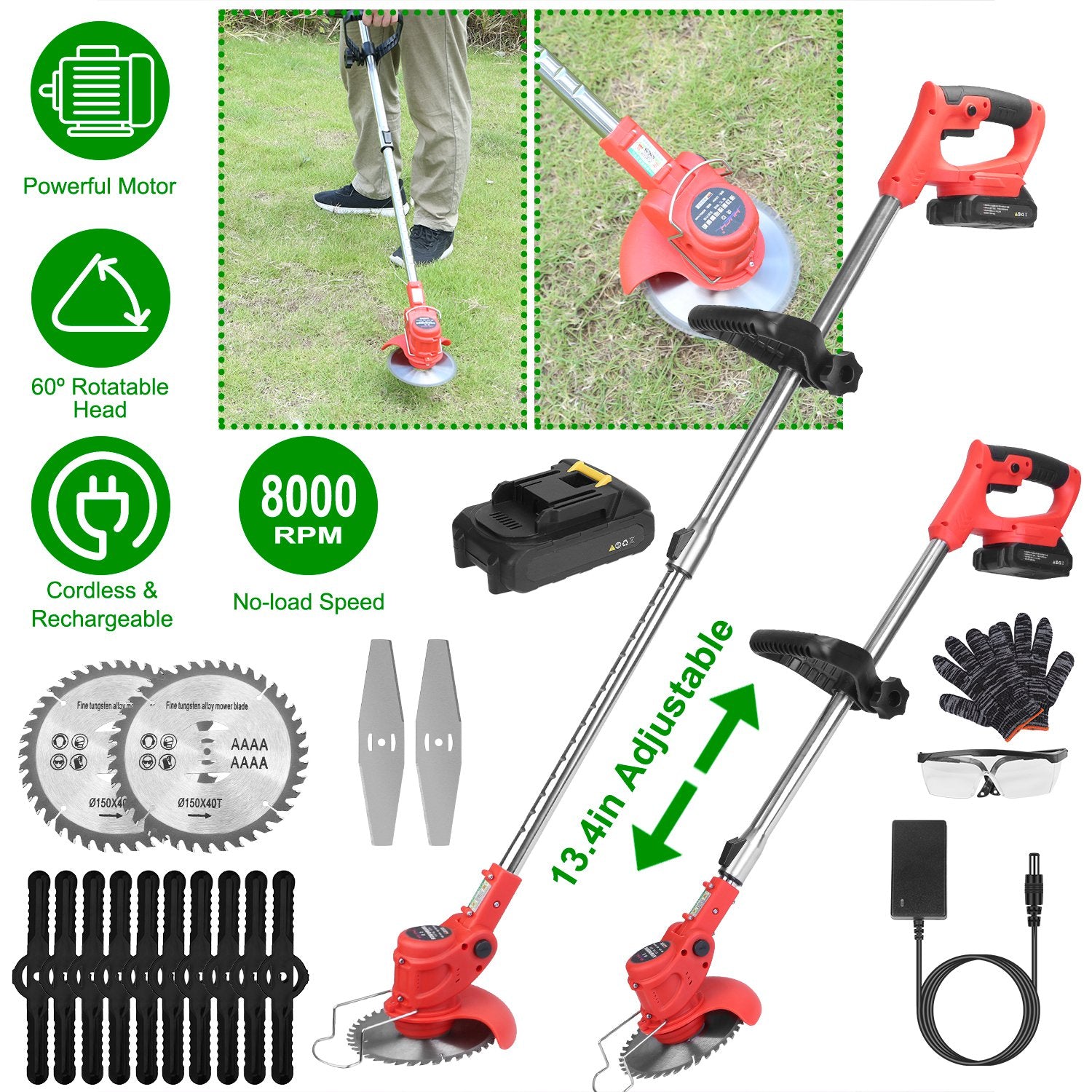 Cordless Telescopic Weed Trimmer - Rechargeable Multi-Blade