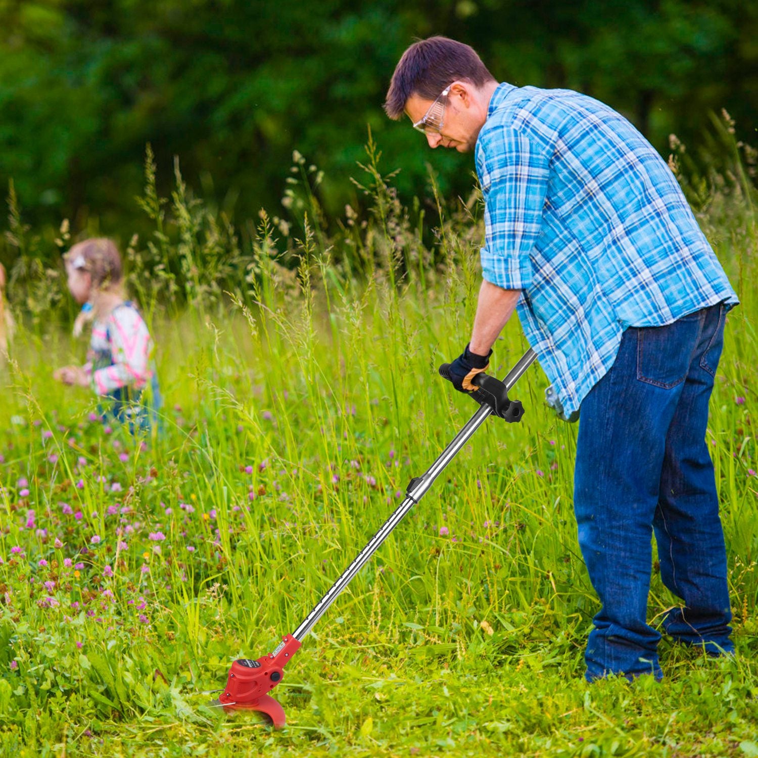 Cordless Telescopic Weed Trimmer - Rechargeable Multi-Blade