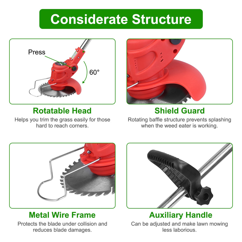 Cordless Telescopic Weed Trimmer - Rechargeable Multi-Blade