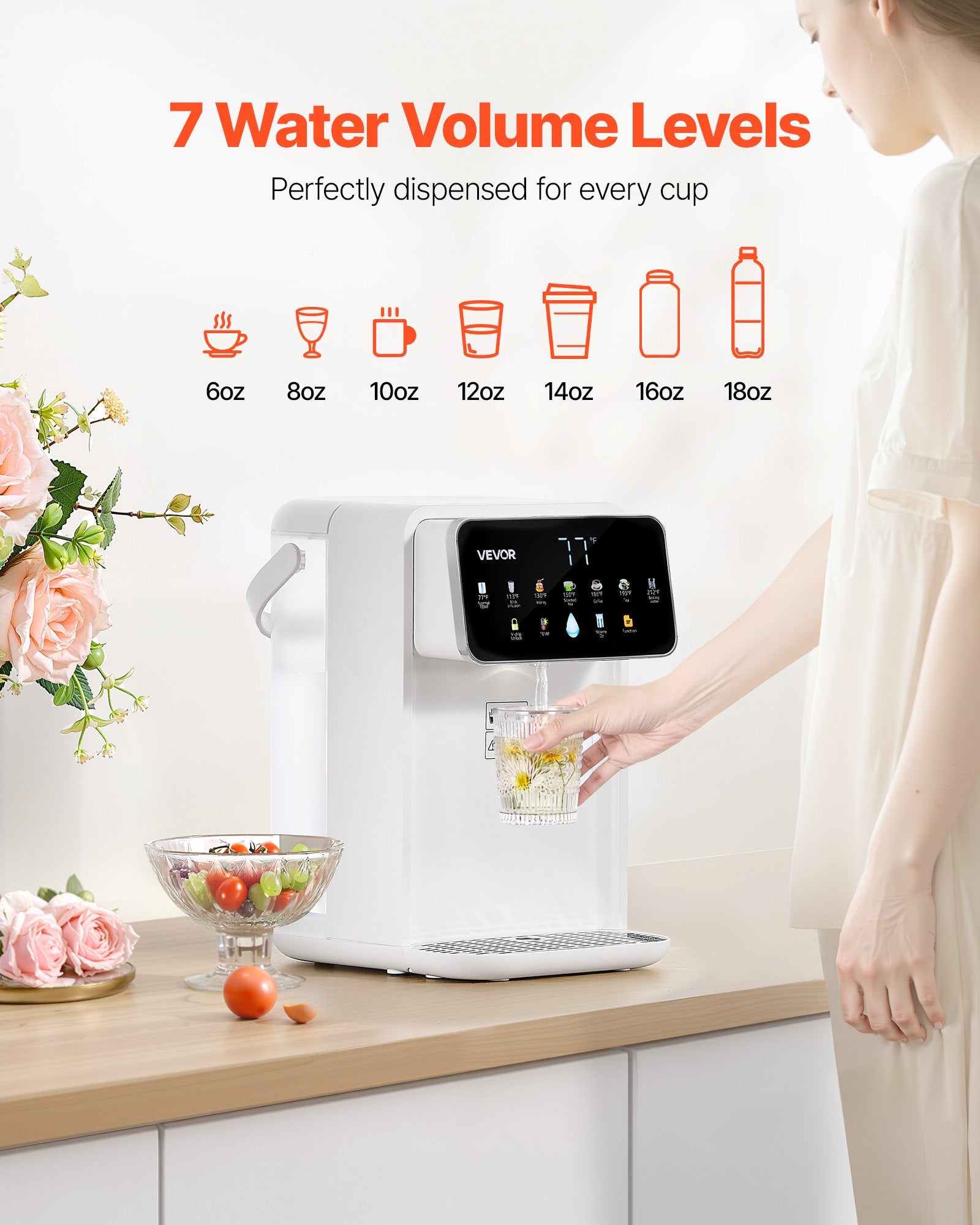 Countertop Hot Water Dispenser - 7 Temps, 118 oz Tank