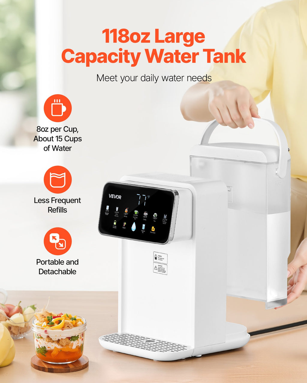 Countertop Hot Water Dispenser - 7 Temps, 118 oz Tank