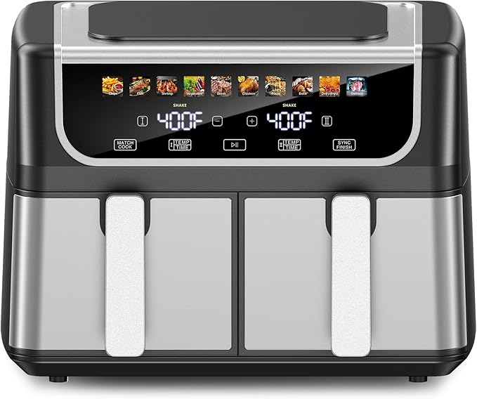 Dual Basket Air Fryer 9.5L - Independent Temp, 10 Presets