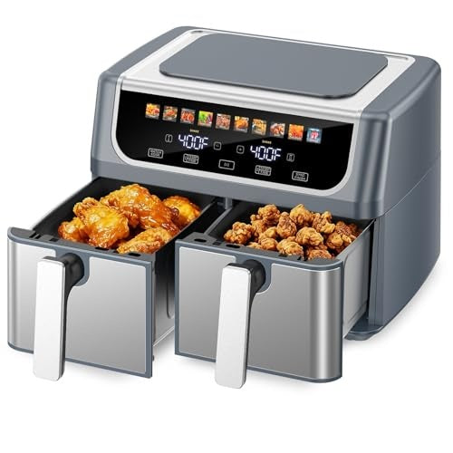 Dual Basket Air Fryer 9.5L - Independent Temp, 10 Presets