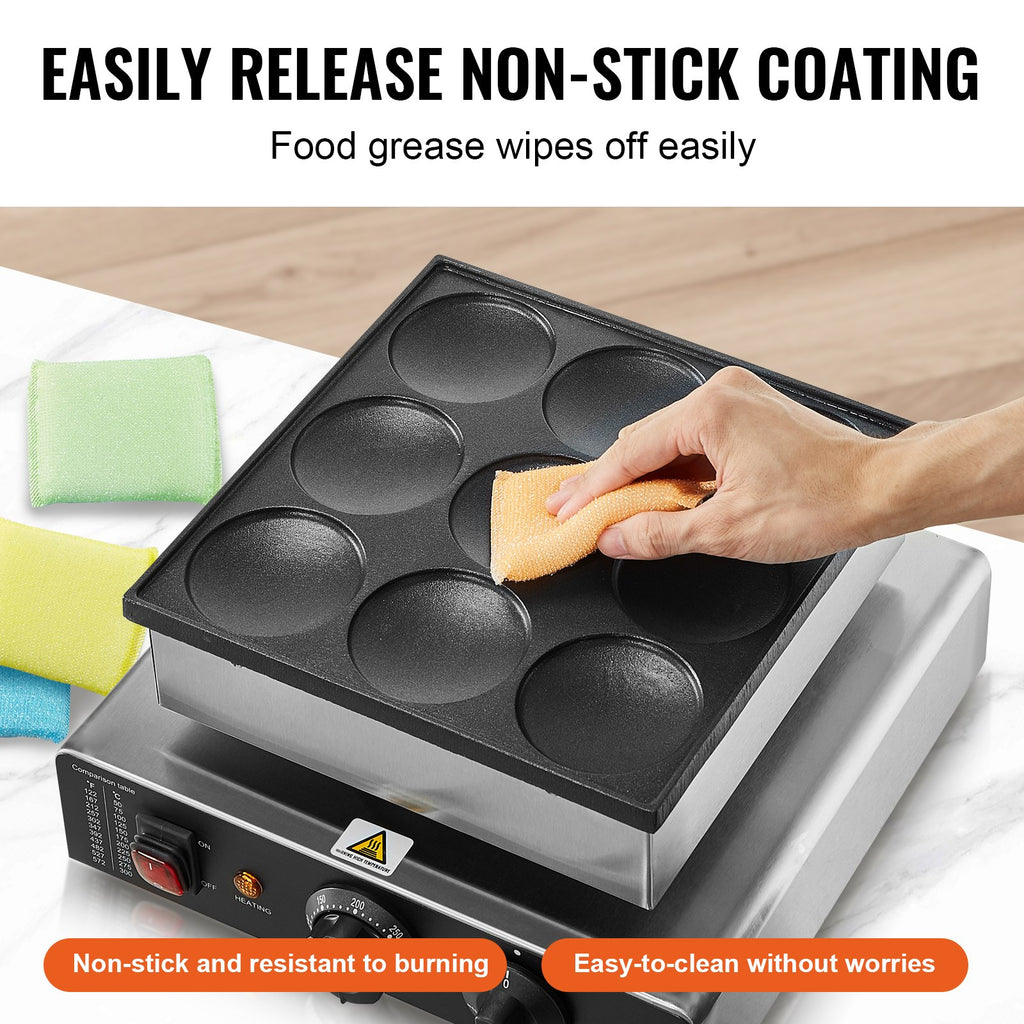 Dutch Pancake Maker - 9-Hole 850W Non-Stick with Temperature Control