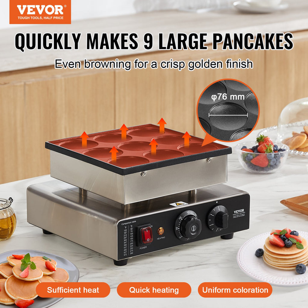 Dutch Pancake Maker - 9-Hole 850W Non-Stick with Temperature Control