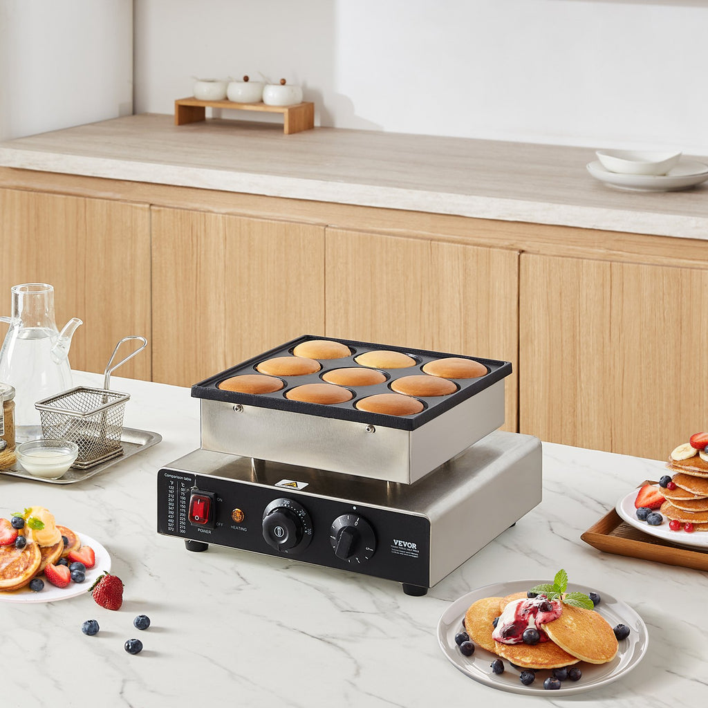 Dutch Pancake Maker - 9-Hole 850W Non-Stick with Temperature Control