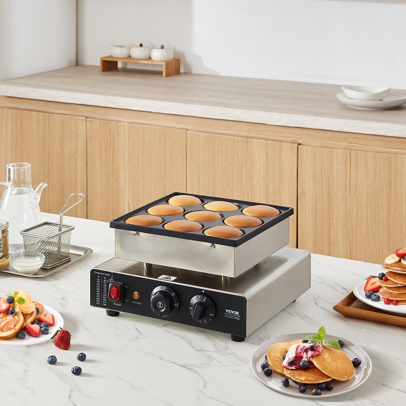 Dutch Pancake Maker - 9-Hole 850W Non-Stick with Temperature Control