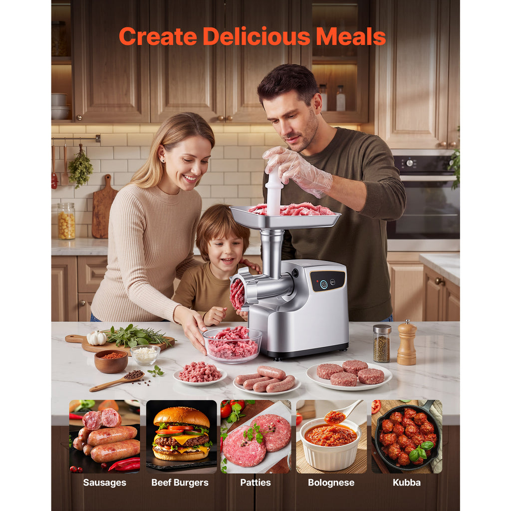 Electric Meat Grinder - 5 lb Capacity, 8-in-1 Mincer with 3 Grinding Plates