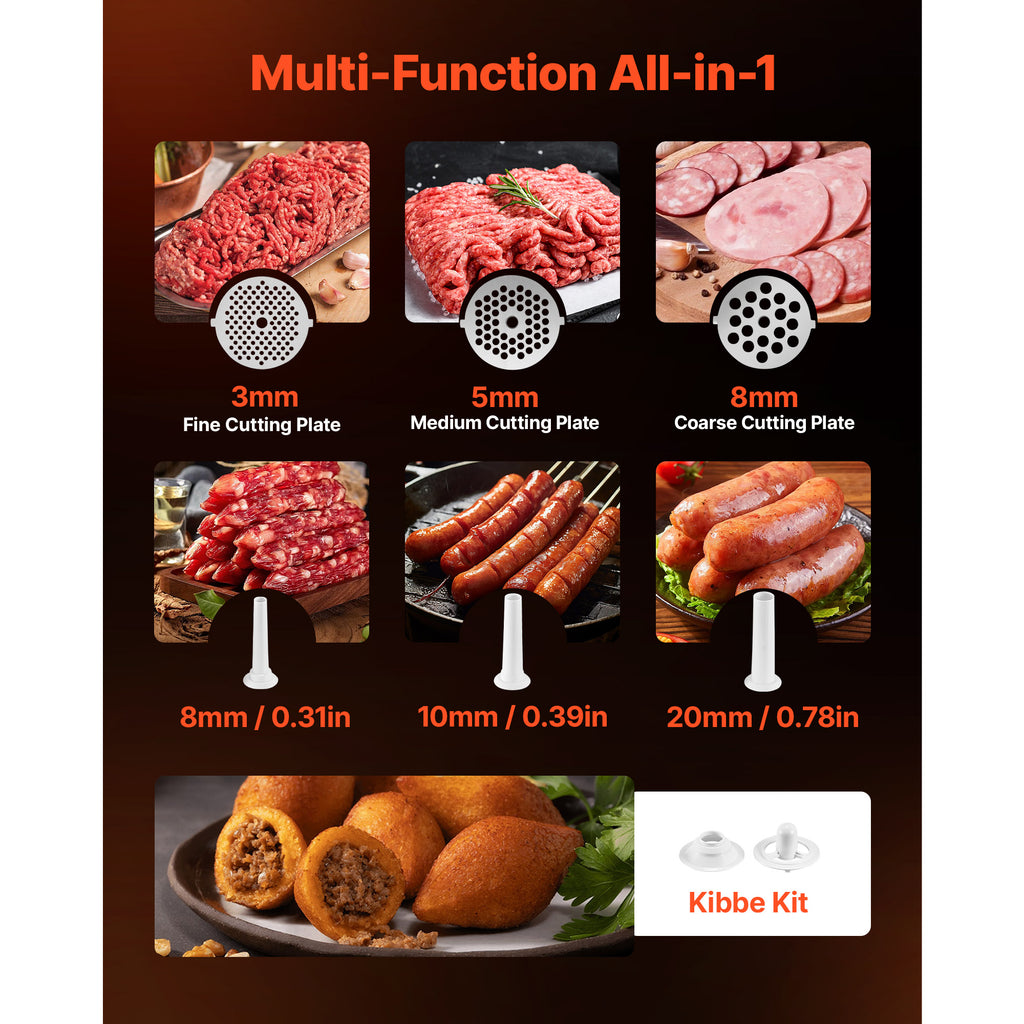 Electric Meat Grinder - 5 lb Capacity, 8-in-1 Mincer with 3 Grinding Plates