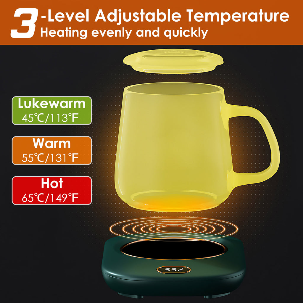 Electric Mug Warmer for Desk - 3 Temps, Auto Shut-Off, USB