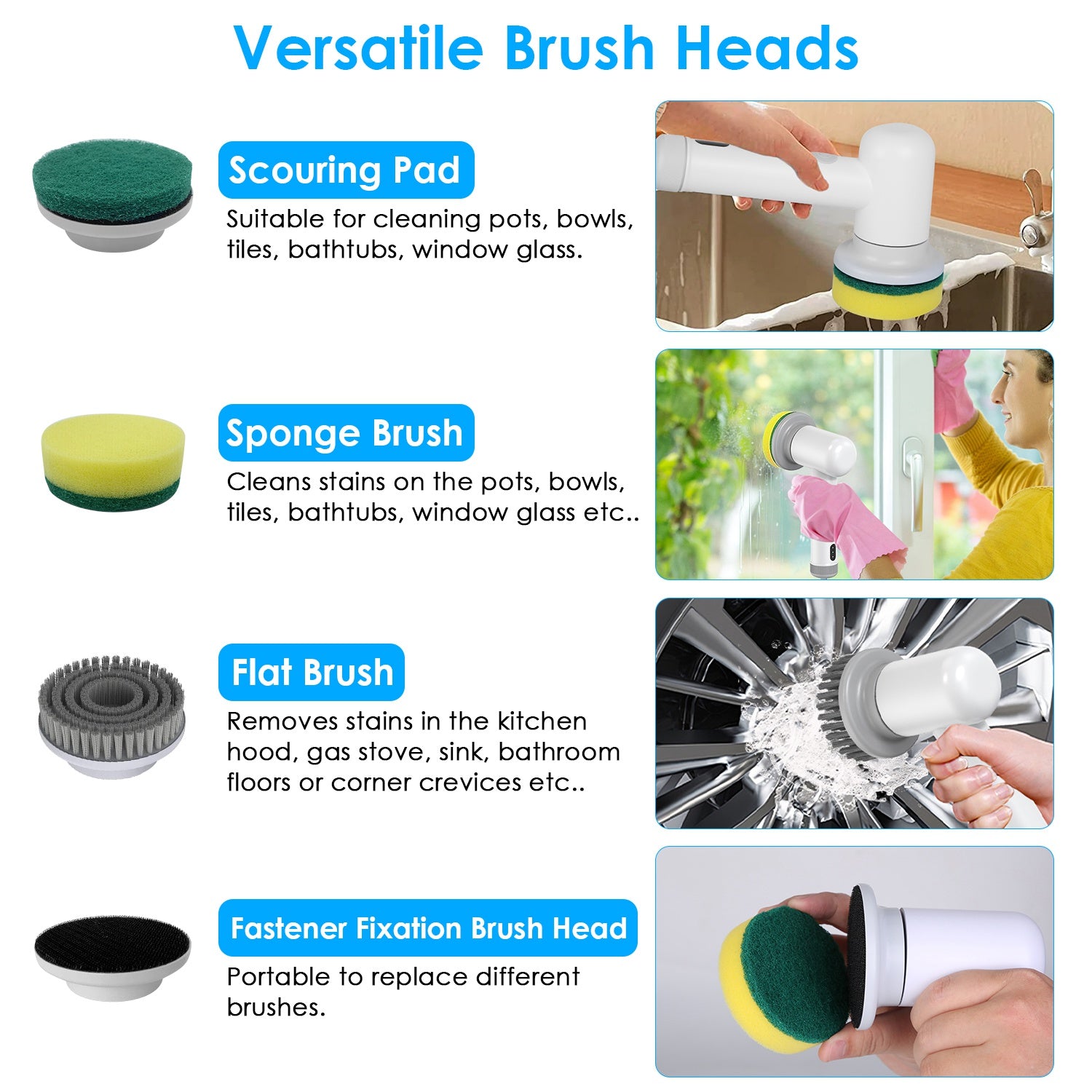 Electric Spin Scrubber - Cordless Handheld Power Cleaning Brush with 4 Heads
