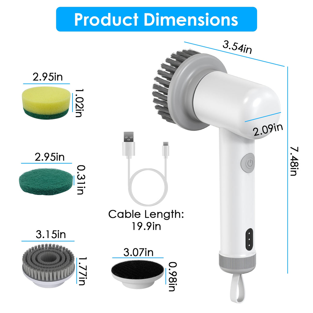 Electric Spin Scrubber - Cordless Handheld Power Cleaning Brush with 4 Heads