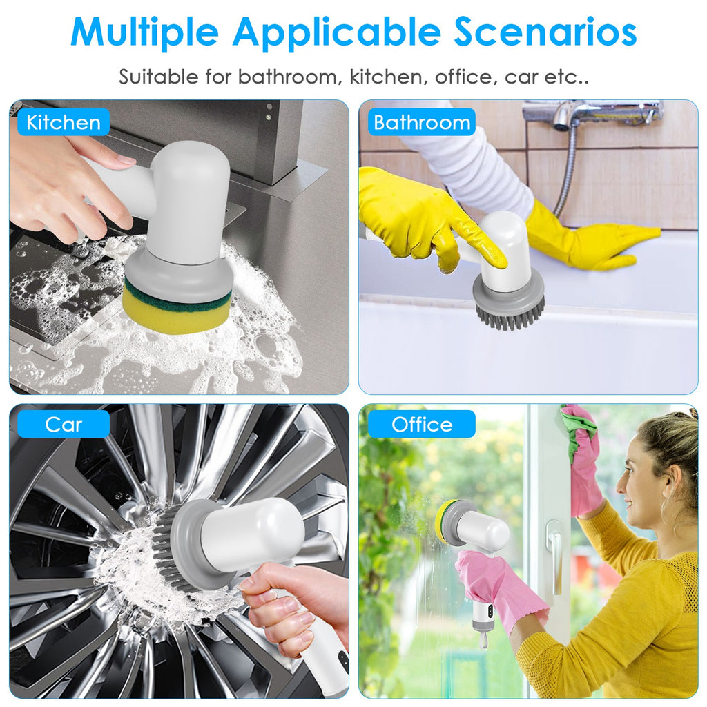 Electric Spin Scrubber - Cordless Handheld Power Cleaning Brush with 4 Heads