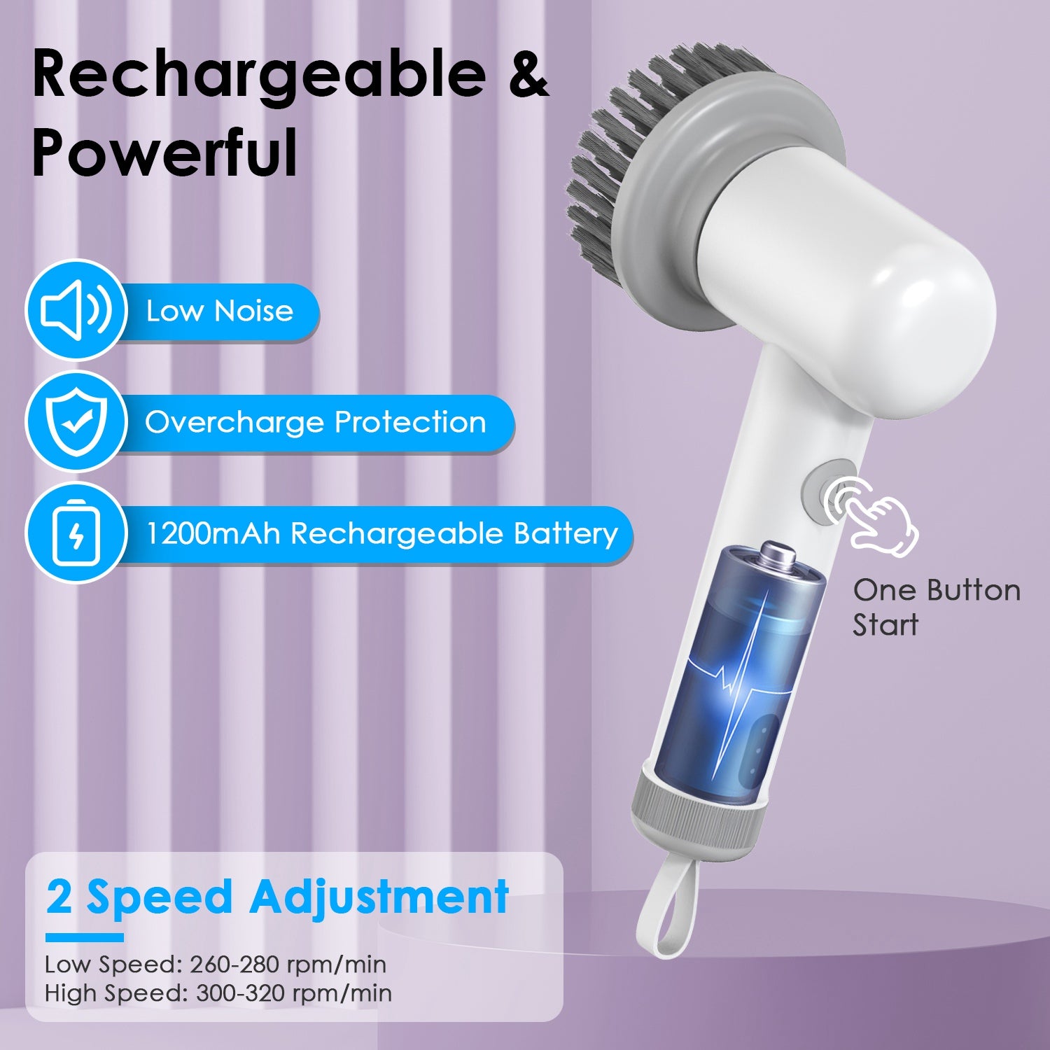 Electric Spin Scrubber - Cordless Handheld Power Cleaning Brush with 4 Heads
