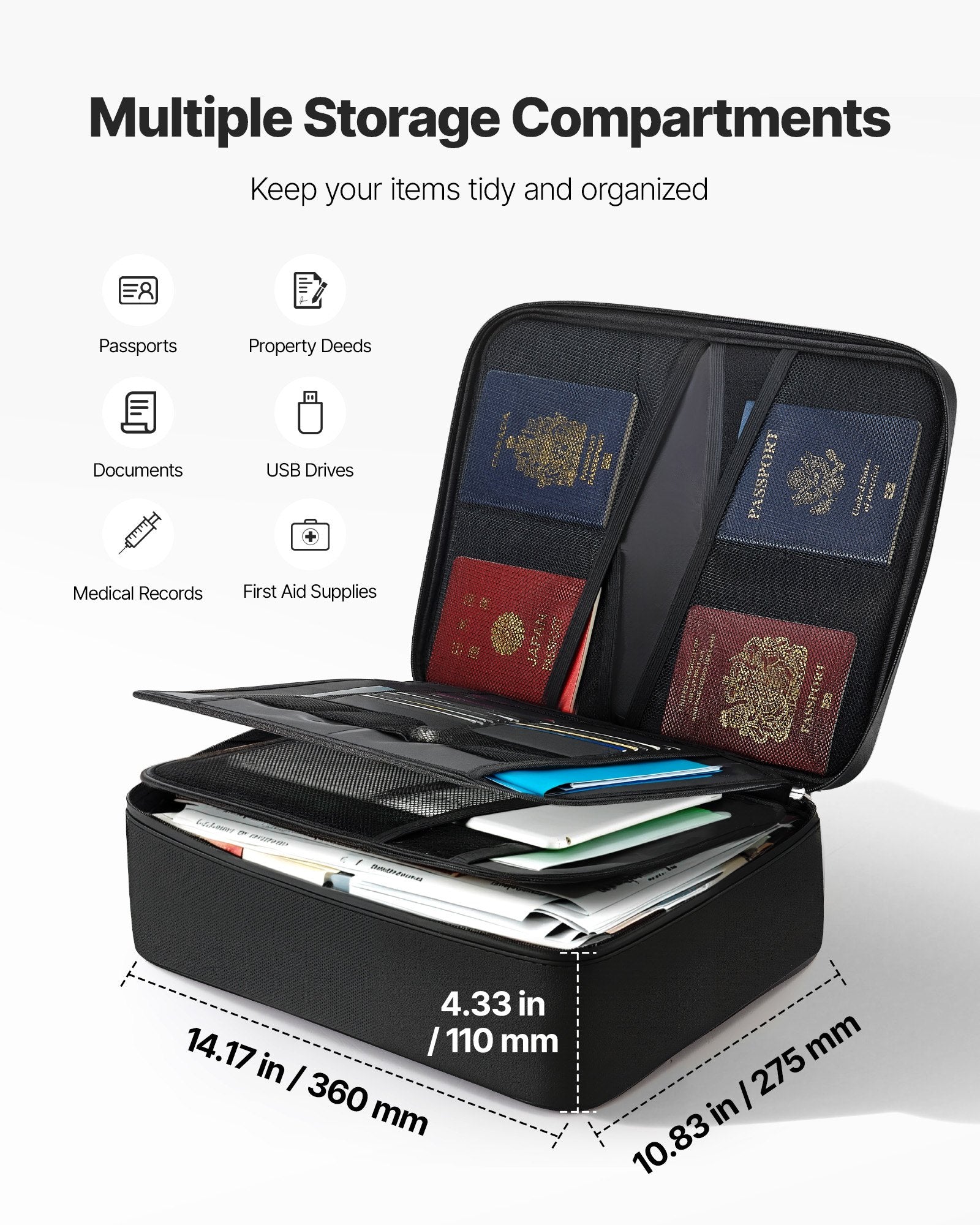 Fireproof Document Box - Waterproof & Lockable File Storage Organizer, 1832°F Rated