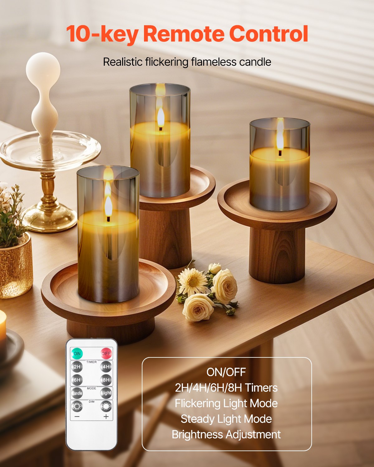 Flameless LED Candles Set of 3 - Remote Control, Battery Operated
