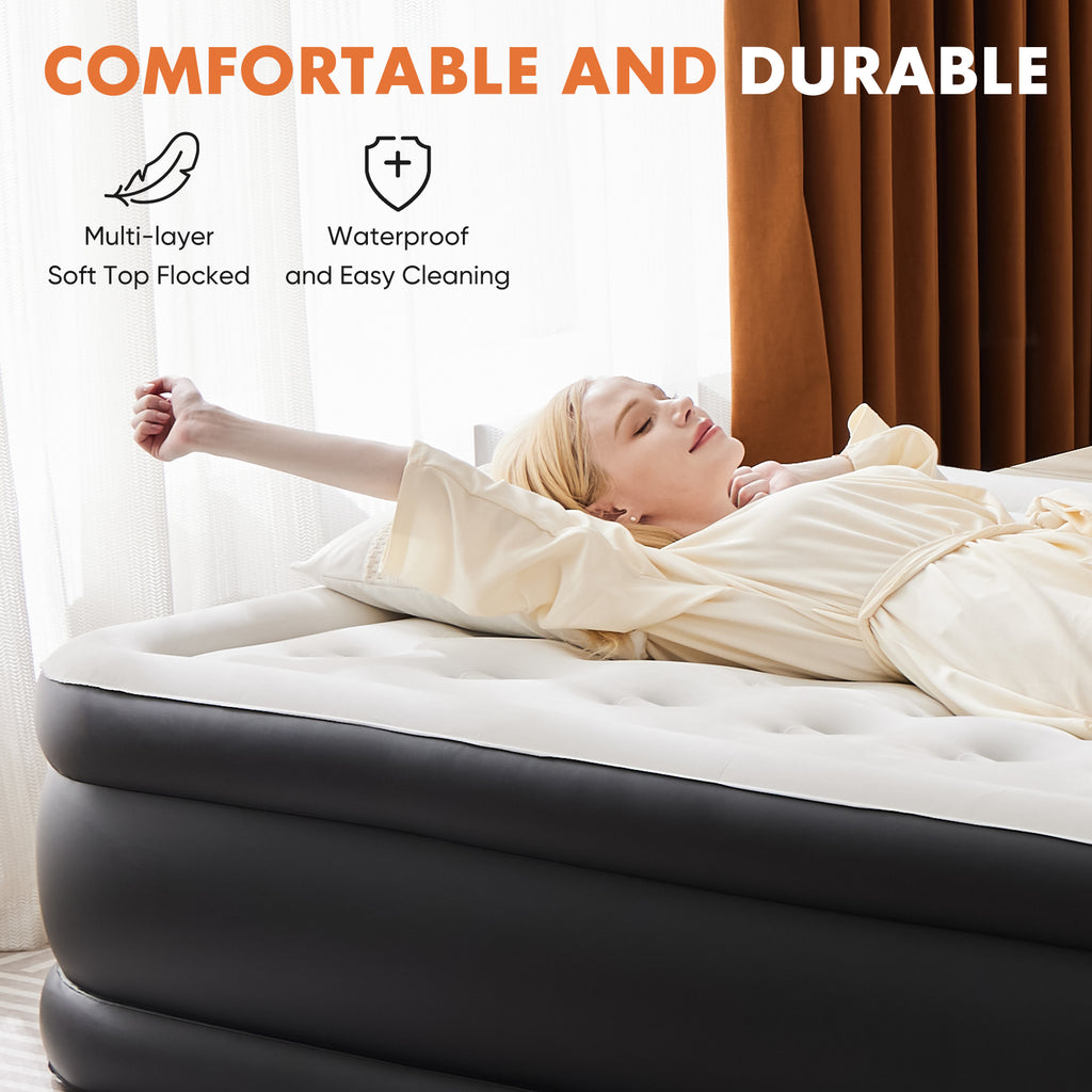 Inflatable Air Mattress with Built-In Pump - Double Height