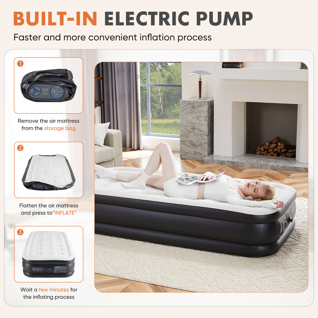 Inflatable Air Mattress with Built-In Pump - Double Height